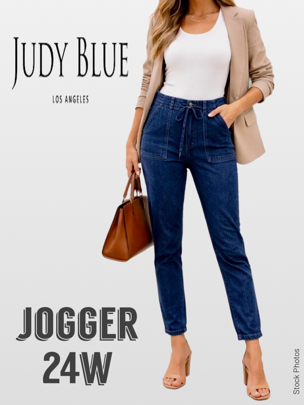 Judy Blue High Rise Jogger Jeans Dark Wash Drawstring Patch Pocket JB88740 (24W)